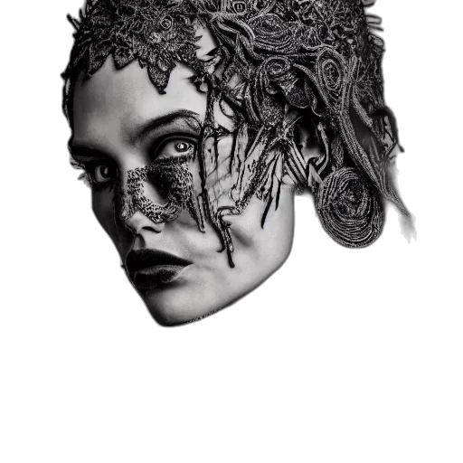 mask, crown, hair, face, photorealistic, fantasy art, concept art, cyberpunk transparent PNG cut-out