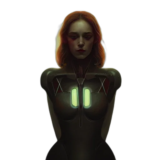 robot, dress, jacket, face, concept art, comic book art, pixel art, cyberpunk transparent PNG cut-out