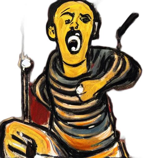 staff, comic book art, concept art, cartoon, fantasy art, screaming, prisoner, holding transparent PNG cut-out