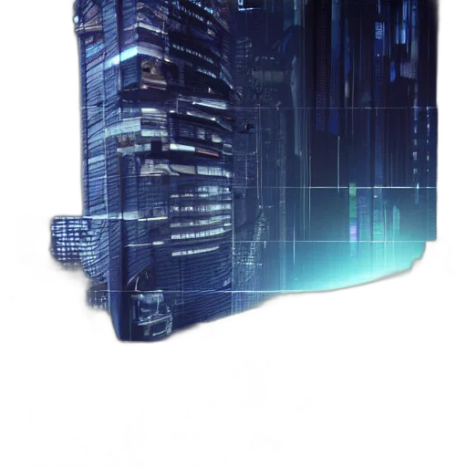 robot, building, mask, face, cyberpunk, 3d render, concept art, vaporwave transparent PNG cut-out