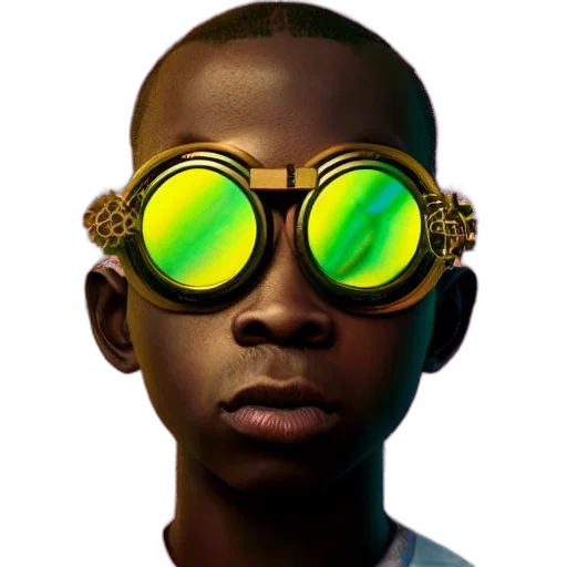 mask, face, jewelry, photorealistic, 3d render, concept art, cyberpunk, green transparent PNG cut-out