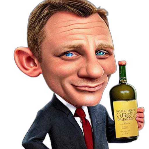 bottle, face, photorealistic, cartoon, 3d render, concept art, daniel, craig transparent PNG cut-out