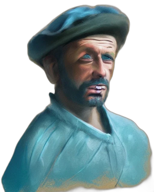 face, hat, staff, photorealistic transparent PNG cut-out