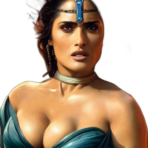 jewelry, comic book art, fantasy art, concept art, photorealistic, portrait, salma, hayek transparent PNG cut-out