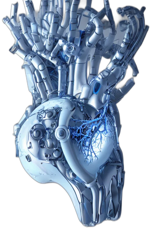 robot, 3d render, concept art, close, portrait, cybernetic, heart, made transparent PNG cut-out