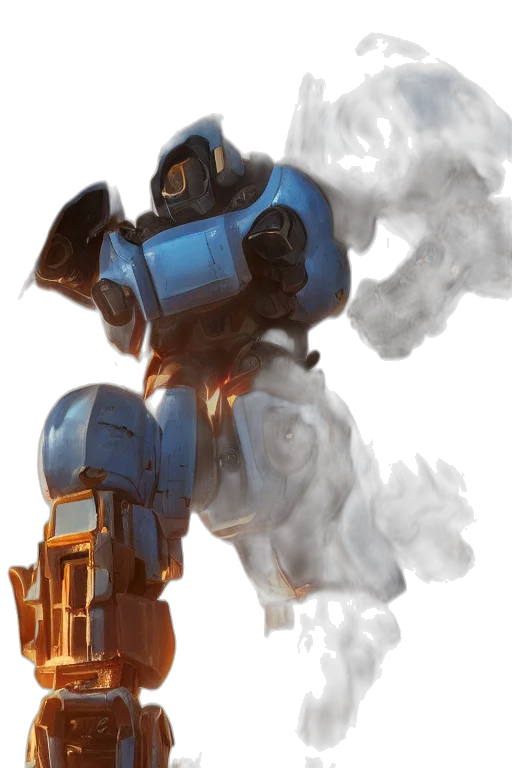 robot, weapon, concept art, 3d render, fantasy art, photorealistic, fire, blue transparent PNG cut-out