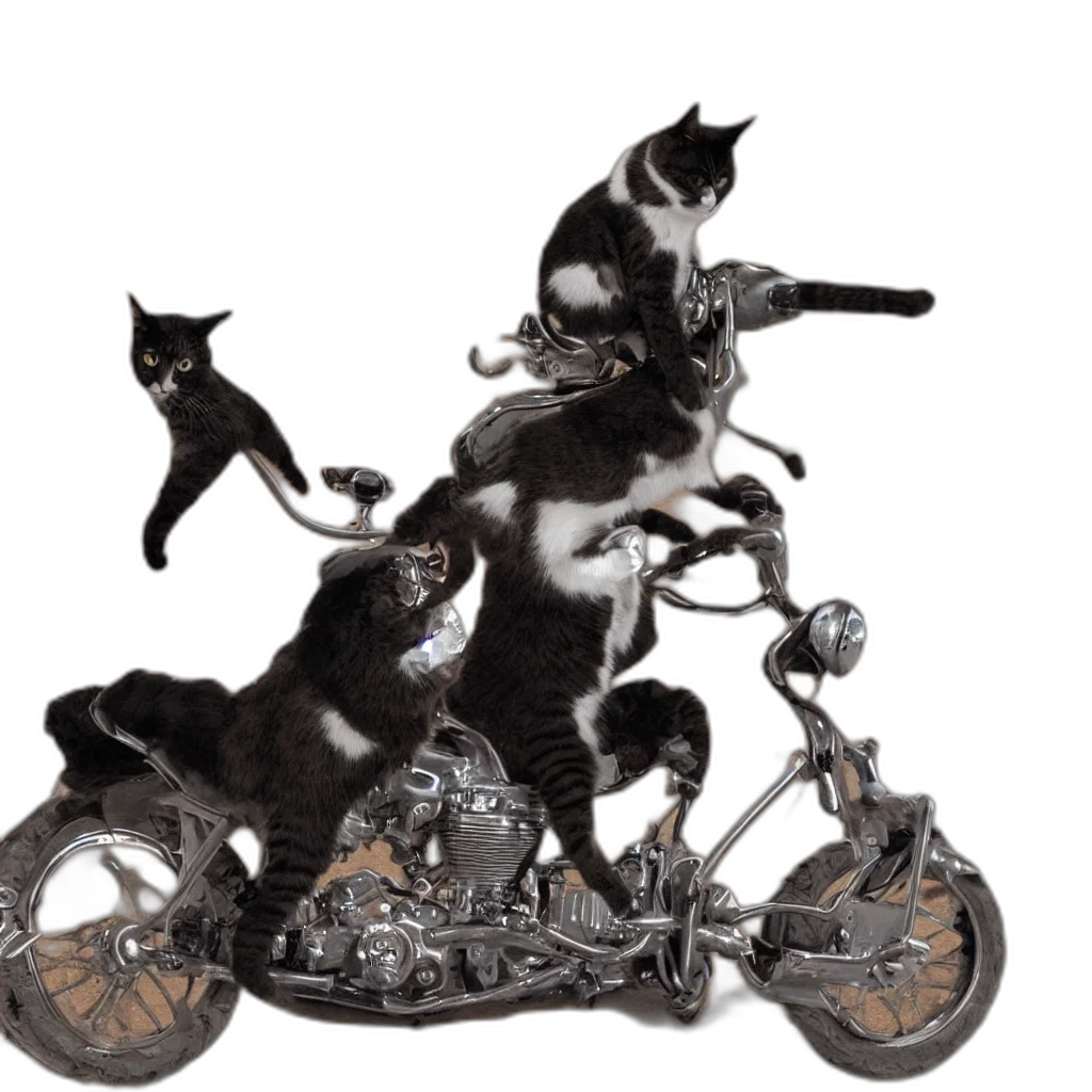 animal, concept art, photorealistic, fantasy art, image, cat, riding, motercycle transparent PNG cut-out