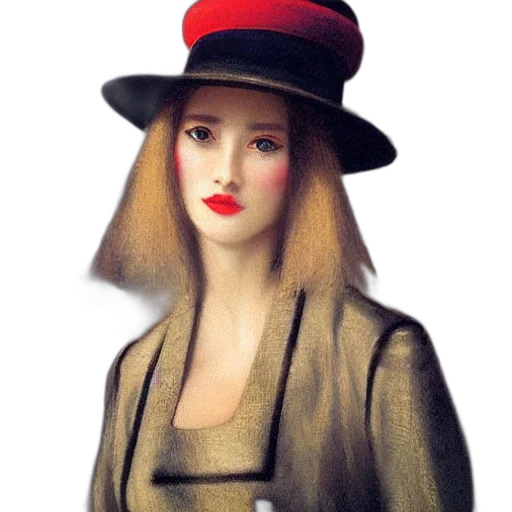 hat, oil painting, photorealistic, cartoon, fantasy art, red, portrait, woman transparent PNG cut-out