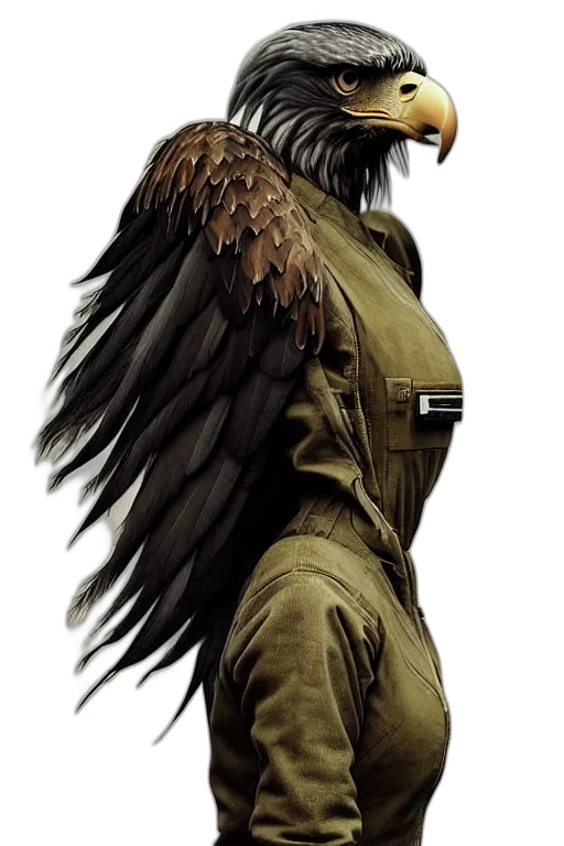 jacket, animal, creature, staff, concept art, comic book art, fantasy art, photorealistic transparent PNG cut-out
