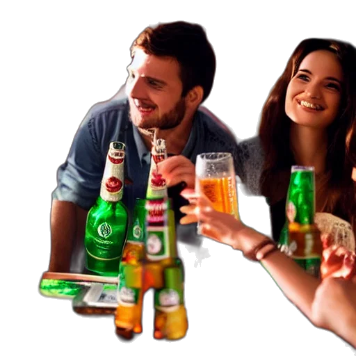 bottle, 3d render, photorealistic, party, friends, while, drinking, heineken transparent PNG cut-out