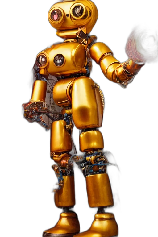 robot, staff, weapon, concept art, 3d render, pixel art, fantasy art, golden transparent PNG cut-out