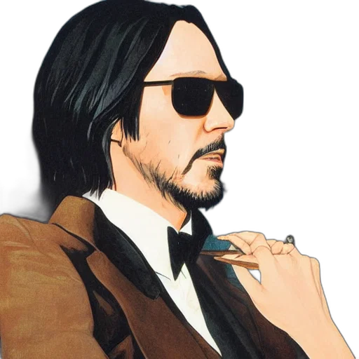 jacket, cartoon, comic book art, photorealistic, pixel art, starving, keanu, reeves transparent PNG cut-out