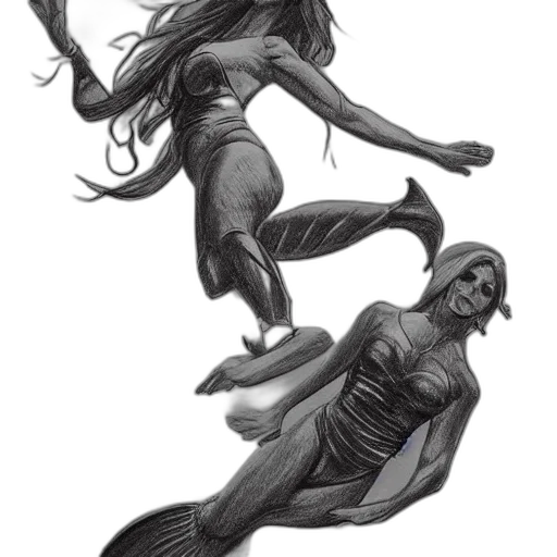 creature, concept art, comic book art, fantasy art, pencil sketch, underwater, monochrome, dark transparent PNG cut-out