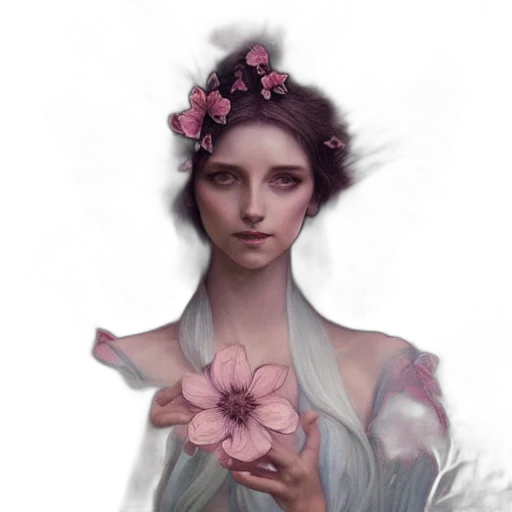 flower, dress, face, fantasy art, concept art, photorealistic, oil painting, pastel transparent PNG cut-out
