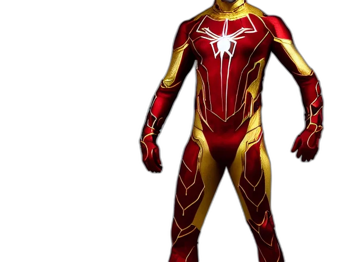 concept art, comic book art, 3d render, iron, spider, suit, red, gold transparent PNG cut-out