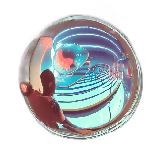 robot, staff, 3d render, concept art, vaporwave, photorealistic, outer space, spherical transparent PNG cut-out