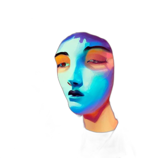 face, mask, robot, creature, vaporwave, photorealistic, 3d render, concept art transparent PNG cut-out