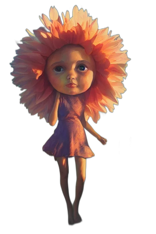 dress, flower, staff, crown, 3d render, concept art, fantasy art, photorealistic transparent PNG cut-out