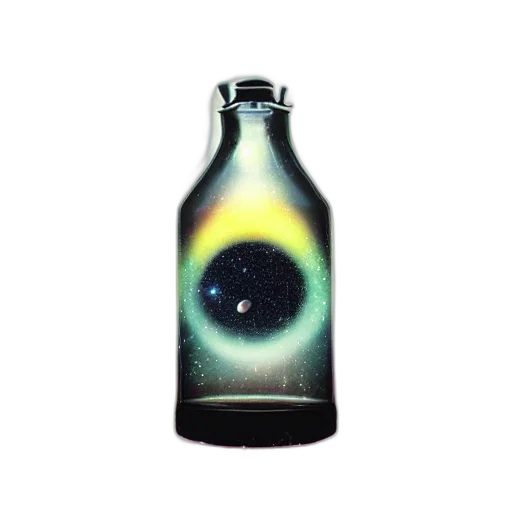 bottle, 3d render, photorealistic, watercolor, concept art, outer space, galaxies, planets transparent PNG cut-out