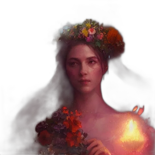 crown, dress, flower, face, fantasy art, concept art, photorealistic, oil painting transparent PNG cut-out