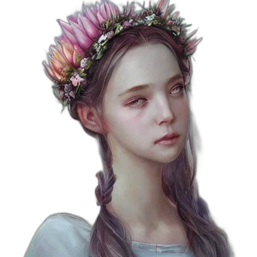 crown, face, flower, creature, fantasy art, photorealistic, oil painting, concept art transparent PNG cut-out