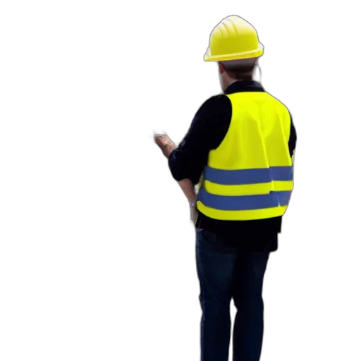 staff, jacket, robot, hat, 3d render, man, dressed, construction transparent PNG cut-out