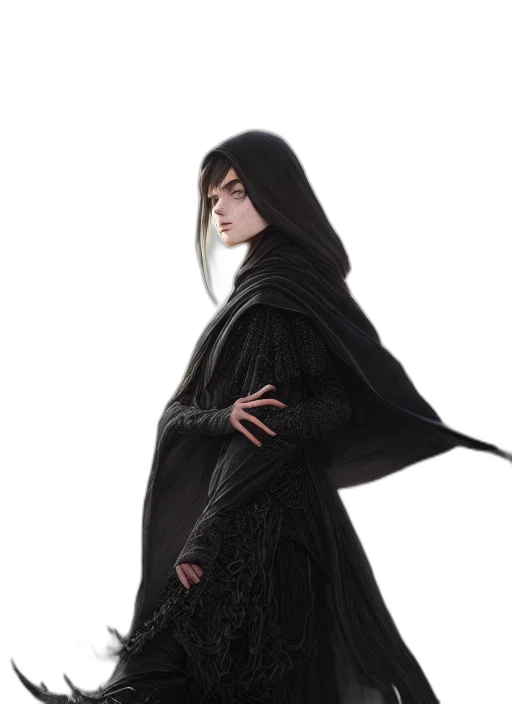 jacket, dress, staff, creature transparent PNG cut-out