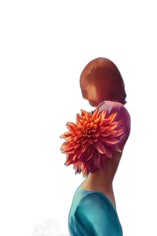flower, hair, crown, dress, 3d render, concept art, photorealistic, fantasy art transparent PNG cut-out