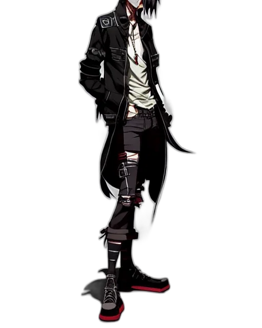 jacket, staff, concept art, cartoon, cyberpunk, pixel art, dark, monochrome transparent PNG cut-out