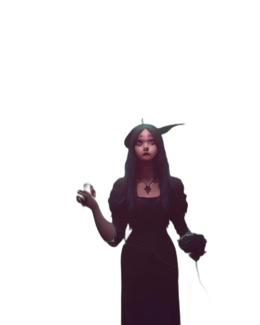 dress, staff, creature, hat, concept art, fantasy art, 3d render, pixel art transparent PNG cut-out