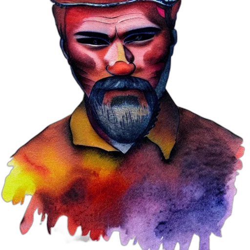 face, crown, mask, staff, watercolor, concept art, comic book art, fantasy art transparent PNG cut-out