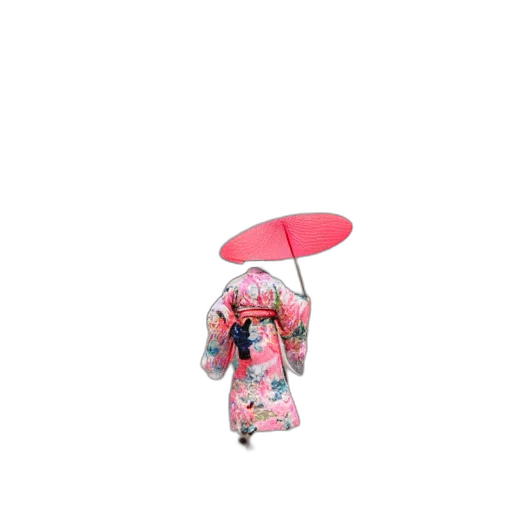 umbrella, hat, staff, dress, 3d render, vaporwave, concept art, photorealistic transparent PNG cut-out