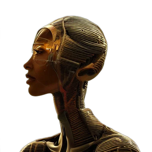 robot, face, mask, jewelry, cyberpunk, concept art, 3d render, photorealistic transparent PNG cut-out