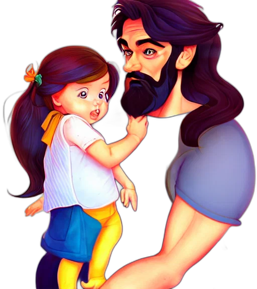 cartoon, photorealistic, watercolor, concept art, long, haired, bearded, father transparent PNG cut-out