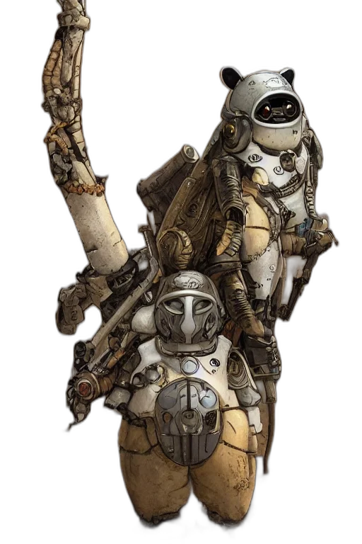 robot, weapon, mask, staff, concept art, fantasy art, comic book art, 3d render transparent PNG cut-out