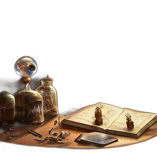 concept art, fantasy art, hyper, real, table, wizards, laboratory, lisa transparent PNG cut-out