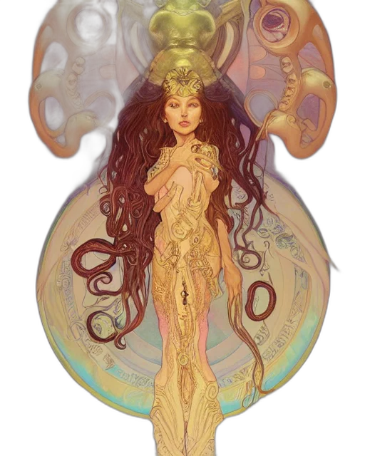 jewelry, fantasy art, concept art, watercolor, pixel art, golden, alien, goddess transparent PNG cut-out