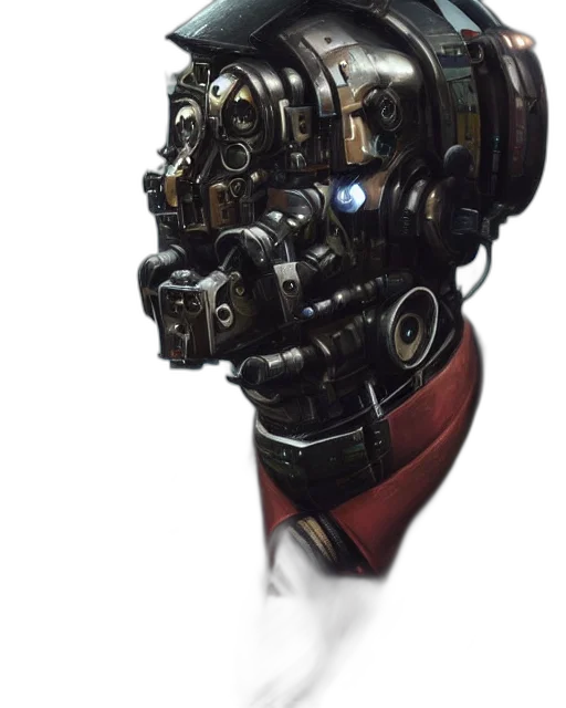 robot, mask, face, weapon, concept art, cyberpunk, 3d render, comic book art transparent PNG cut-out