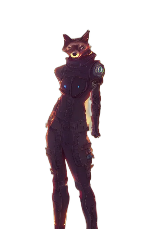 staff, mask, robot, jacket, concept art, cyberpunk, 3d render, pixel art transparent PNG cut-out