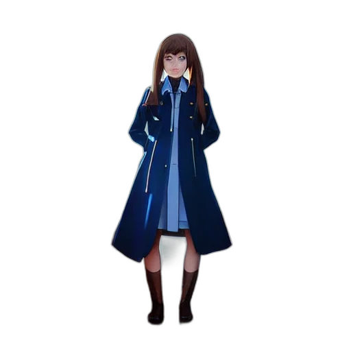 jacket, dress, staff, concept art, anime, pixel art, 3d render, blue transparent PNG cut-out