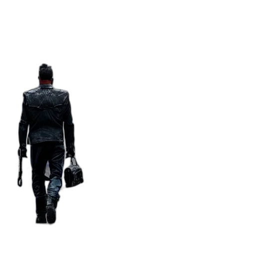 jacket, weapon, robot, staff, concept art, 3d render, cyberpunk, pixel art transparent PNG cut-out