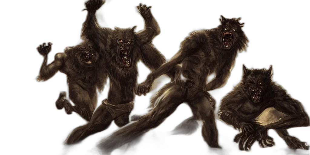 concept art, photorealistic, werewolf, fighting, vampire, style, sanjulian, manuel transparent PNG cut-out