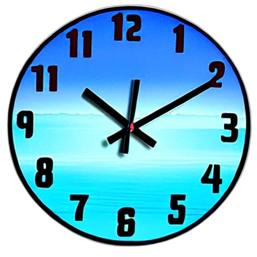 3d render, photorealistic, vaporwave, blue, epoxy, clock, sea, breeze transparent PNG cut-out