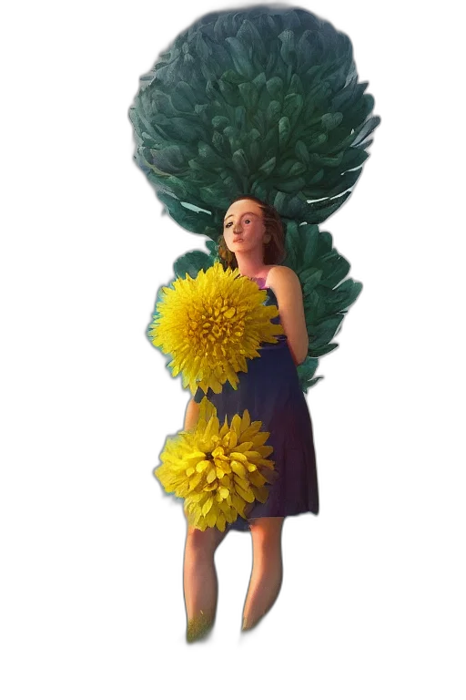 dress, flower, crown, creature, concept art, fantasy art, pixel art, photorealistic transparent PNG cut-out
