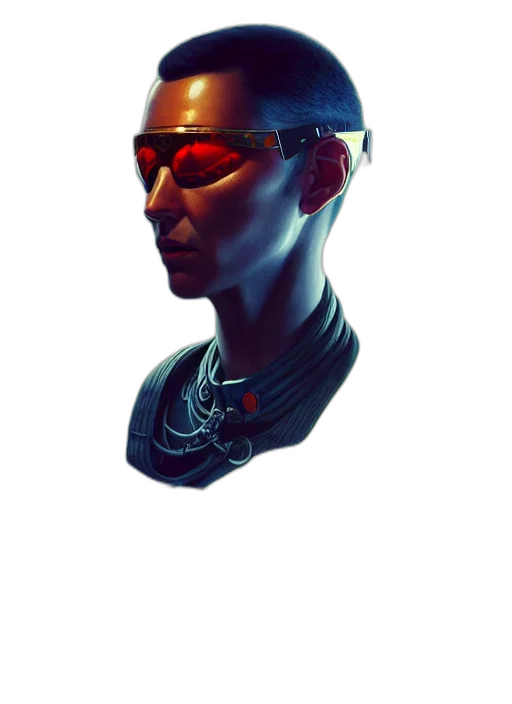 robot, face, mask, crown, cyberpunk, concept art, fantasy art, 3d render transparent PNG cut-out