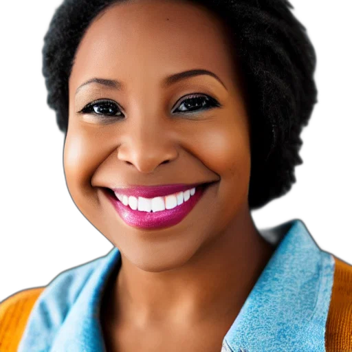 face, staff, photorealistic, black, female, teacher, smirking, camera transparent PNG cut-out