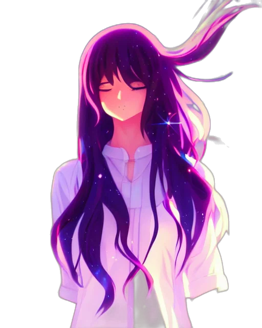 dress, staff, hair, creature transparent PNG cut-out
