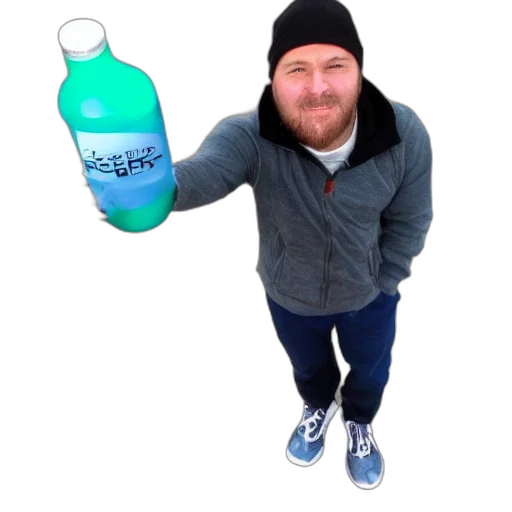 bottle, jacket, staff, creature transparent PNG cut-out