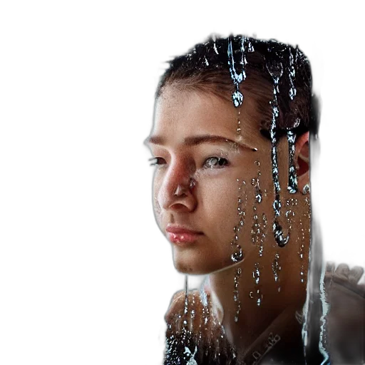 face, hair, umbrella, jewelry, photorealistic, 3d render, concept art, oil painting transparent PNG cut-out