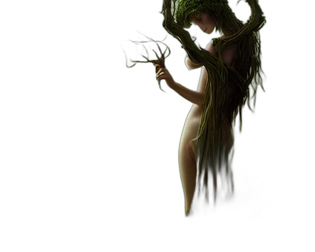 creature, hair, staff, dress transparent PNG cut-out
